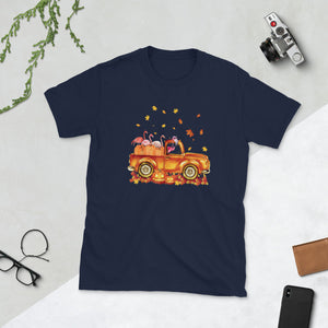 Happy Halloween Flamingo Cute Pumpkin Truck Short-Sleeve Unisex T-Shirt