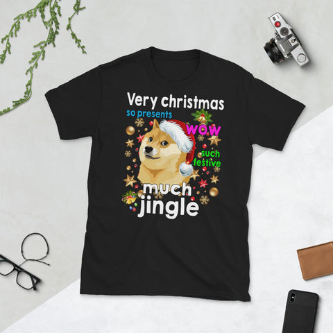 Image of Christmas Doge Meme Very Christmas Gift For Dog Lover Short-Sleeve Unisex T-Shirt