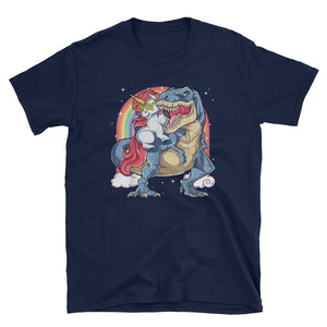 Unicorn Riding Dinosaur T rex Short-Sleeve Unisex T-Shirt