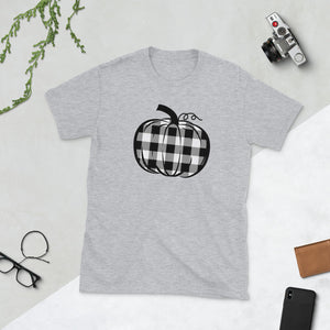 Halloween Pumpkin Shirt with Buffalo Plaid Short-Sleeve Unisex T-Shirt