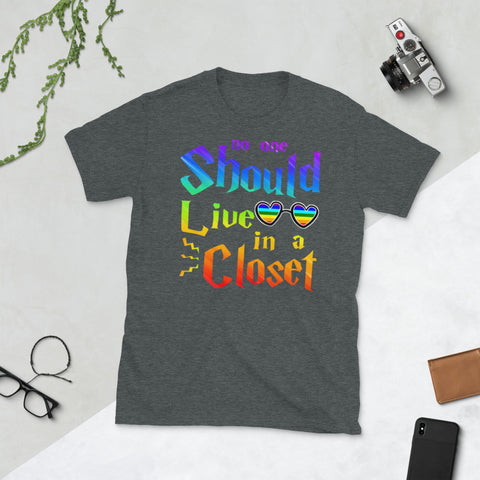 Image of No One Should Live In A Closet LGBT Day Short-Sleeve Unisex T-Shirt
