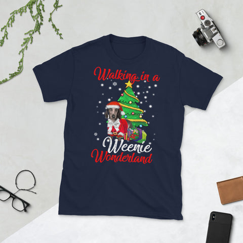 Image of Walking In A Weenie Wonderland Dachshund Ugly Christmas Short-Sleeve Unisex T-Shirt