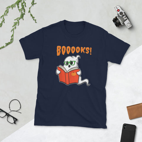 Image of Funny Teacher Halloween Ghost Books Reading Class Short-Sleeve Unisex T-Shirt
