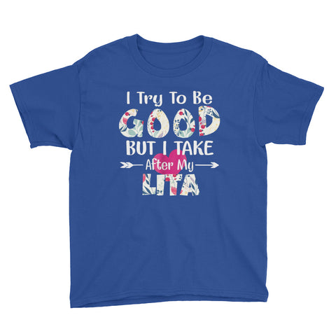 Image of I Try To Be Good But I Take After My Abuelita Youth Short Sleeve T-Shirt
