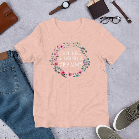 Image of Personalized Happiness Is Being A Grammy Floral Short-Sleeve Unisex T-Shirt, Floral Mother's Day Gift For Grandma, Mommy, Aunt