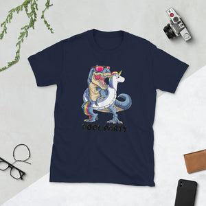Pool Party Dinosaur Unicorn T-rex Float Rainbow Short-Sleeve Unisex T-Shirt