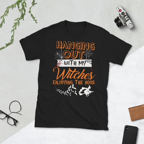 Image of Halloween Hanging Out With My Witches Enjoying The Boos Bat Witch Short-Sleeve Unisex T-Shirt