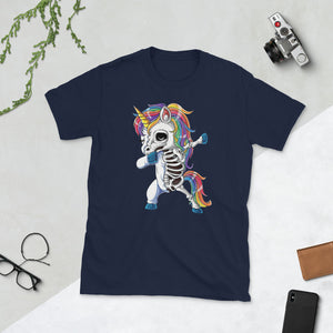 Dabbing Unicorn Skeleton Halloween Short-Sleeve Unisex T-Shirt