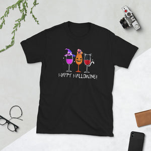 Happy Hallowine T-Shirt Gift For Halloween Short-Sleeve Unisex T-Shirt