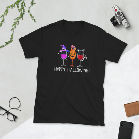 Image of Happy Hallowine T-Shirt Gift For Halloween Short-Sleeve Unisex T-Shirt