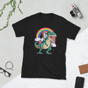 Unicorn Riding T-rex Shirt Dinosaur Short-Sleeve Unisex T-Shirt