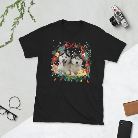 Image of Lover Dogs Siberian Husky Christmas Short-Sleeve Unisex T-Shirt
