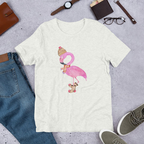 Image of Flamingo Christmas Winter Short-Sleeve Unisex T-Shirt, Christmas Shirt, Flamingo Shirt