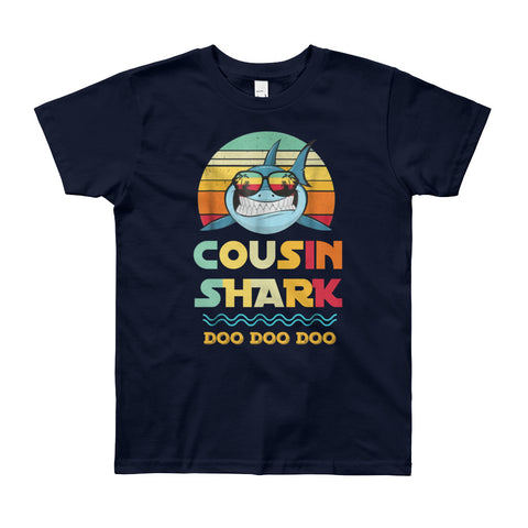 Image of Personalized Cousin Shark Doo Doo Doo Youth Short Sleeve T-Shirt, Funny Matching Baby Shark Family For Kids From 8 Years Old To 12 Years Old