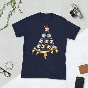 Soccer Christmas Tree Hat Santa Christmas Short-Sleeve Unisex T-Shirt