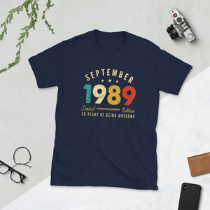 Classic 30th Birthday Vintage September 1989 Awesome Short-Sleeve Unisex T-Shirt