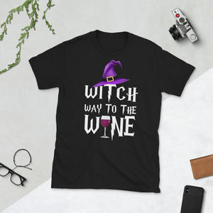 Witch Way To The Wine Funny Halloween Short-Sleeve Unisex T-Shirt
