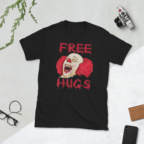 Image of Free Hugs Evil Killer Scary Clown Halloween Short-Sleeve Unisex T-Shirt