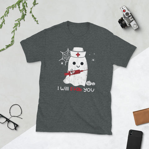 Image of Nurse Ghost I Will Stab You Halloween Short-Sleeve Unisex T-Shirt