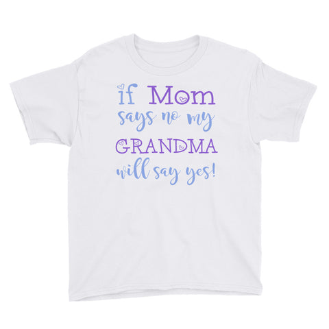 Image of Personalized If Mom Says No My Grandma Will Say Yes Youth Short Sleeve T-Shirt, Funny T-shirt For Kids