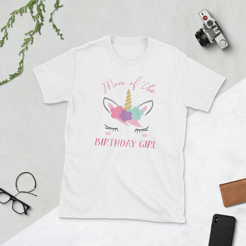 Image of Cute Unicorn Mom Shirt Mom of the Birthday Girl Short-Sleeve Unisex T-Shirt