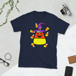 Candy Corn Emoticon Winky Face Witch Funny Halloween Short-Sleeve Unisex T-Shirt