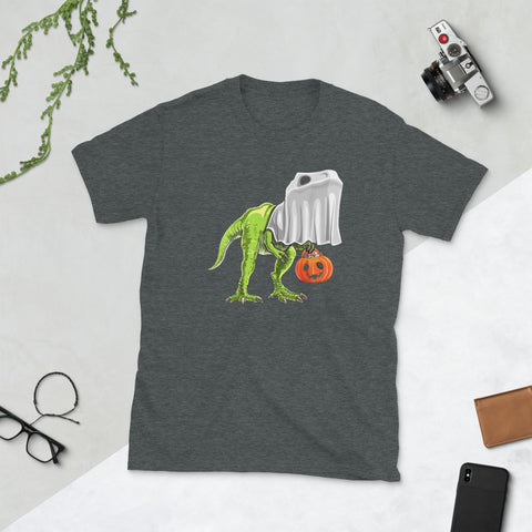 Image of Halloween T-Rex Dinosaur Ghost Trick or Treat Short-Sleeve Unisex T-Shirt