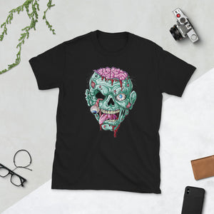 Zombie Face Brain Funny Halloween Short-Sleeve Unisex T-Shirt