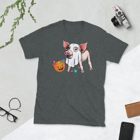 Image of Pig Ghost Halloween Funny Pig Candy Lovers Short-Sleeve Unisex T-Shirt