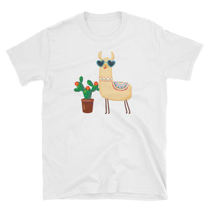 Cute Llama Love Cactus Wear Sunglasses Short-Sleeve Unisex T-Shirt, Llama Funny Shirt, Cactus Lover Shirt