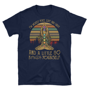 Vintage I'm Mostly Peace Love And Light And A Little Go Fuck Yourself Short-Sleeve Unisex T-Shirt, Yoga Girl Shirt, Funny Yoga Lover Shirt