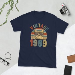 Vintage 30th Birthday Cat T-Shirt Cat Vintage 1989 Classic Short-Sleeve Unisex T-Shirt