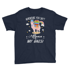 Adventure You Say Alpaca My Bags Youth Short Sleeve T-Shirt, Back To School Shirt For Kids, Funny Alpaca Shirt