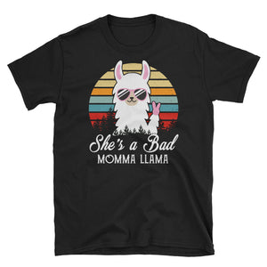 Personalized Retro She's A Bad Momma LlamaShort-Sleeve Unisex T-Shirt, Cute Momma Llama, Retro Graphic Llama Tee