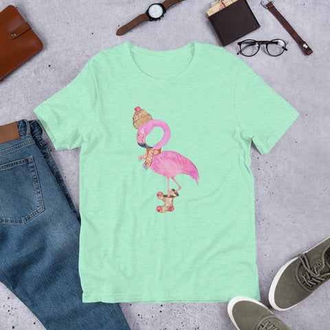 Image of Flamingo Christmas Winter Short-Sleeve Unisex T-Shirt, Christmas Shirt, Flamingo Shirt
