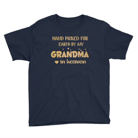 Image of Hand Picked For Earth By My Grandma In Heaven Youth Short Sleeve T-Shirt, Gift for Cute Kids