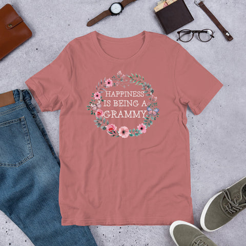 Image of Personalized Happiness Is Being A Grammy Floral Short-Sleeve Unisex T-Shirt, Floral Mother's Day Gift For Grandma, Mommy, Aunt