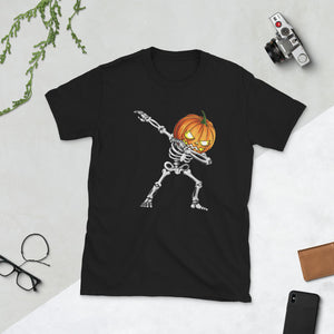 Dabbing Skeleton Pumpkin Halloween Tees Short-Sleeve Unisex T-Shirt