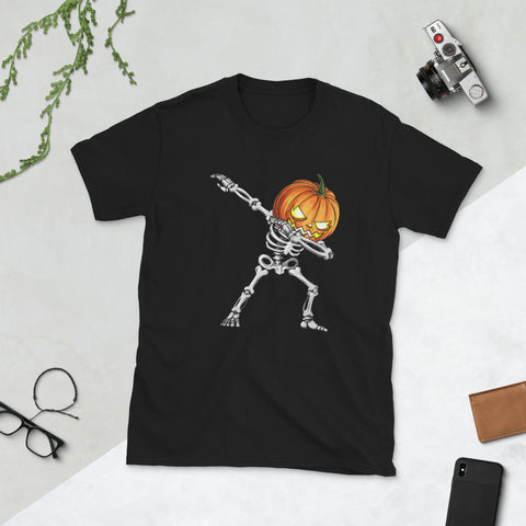 Image of Dabbing Skeleton Pumpkin Halloween Tees Short-Sleeve Unisex T-Shirt