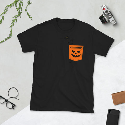 Image of Funny Print Pocket Pumpkin Spider Witch Halloween Short-Sleeve Unisex T-Shirt