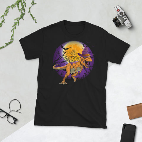 Image of Dinosaur Witch Halloween Moon Bat Short-Sleeve Unisex T-Shirt
