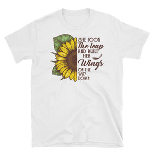 She Took The Leap And Built Her Wings On The Way Down Short-Sleeve Unisex T-Shirt, Sunflower Watercolor Shirt