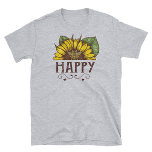 Funny Sunflower Be Happy Short-Sleeve Unisex T-Shirt, Sunflower Watercolor For Women