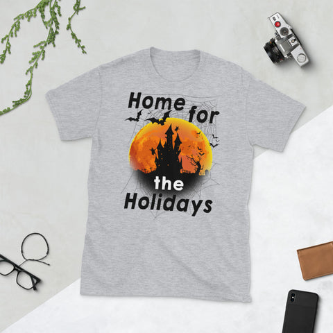 Image of Home For The Holidays Halloween Home Moon Bat Spider Short-Sleeve Unisex T-Shirt