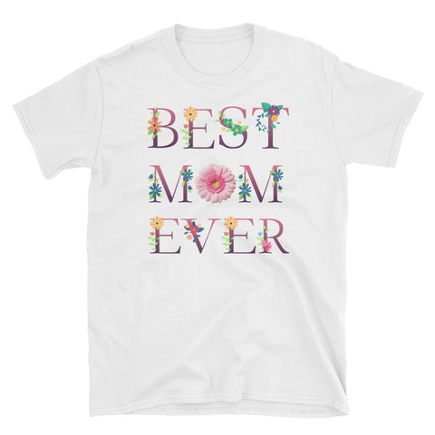 Image of Personalized Best Mom Ever Flower Unisex Softstyle T-Shirt, Mother's Day Gift For Mom, Grandma, Aunt With Flower