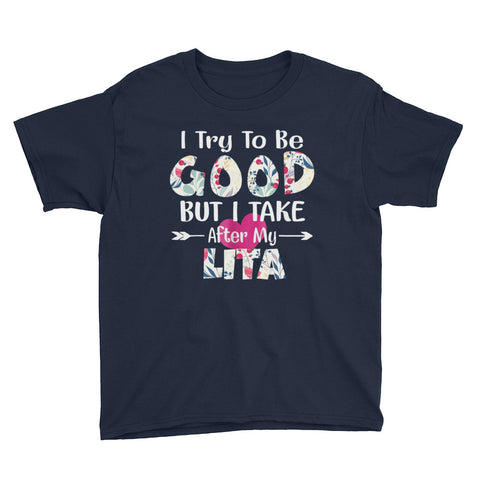 Image of I Try To Be Good But I Take After My Abuelita Youth Short Sleeve T-Shirt