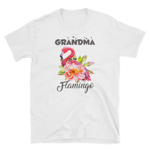 Personalized Grandma Flamingo Flowers Short-Sleeve Unisex T-Shirt, Grandma Gift, Flamingo Watercolor Shirt, Pink Flamingo Shirt for Summer