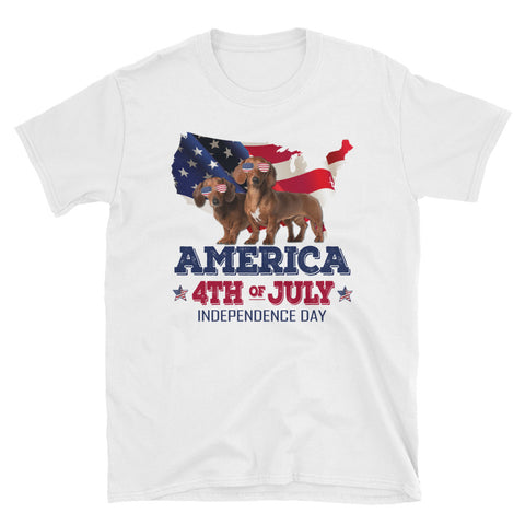 Image of Dachshund America Flag 4th Of July Independence Day Short-Sleeve Unisex T-Shirt For Men and Women Dachshund Mom and Dad