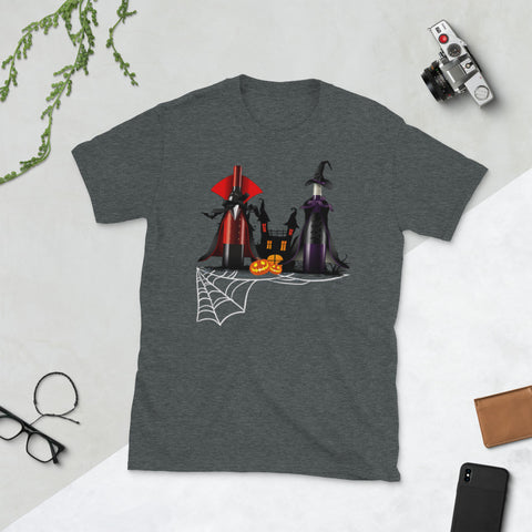 Image of Wine Bottle Of Witchcraft Halloween Witch Vampire Pumpkin Short-Sleeve Unisex T-Shirt
