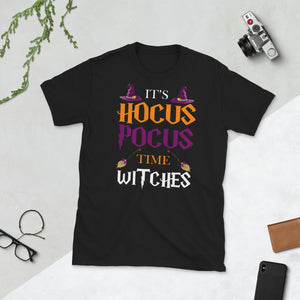 It's Hocus Pocus Time Witches Halloween Costume Hat Broom Witch Short-Sleeve Unisex T-Shirt